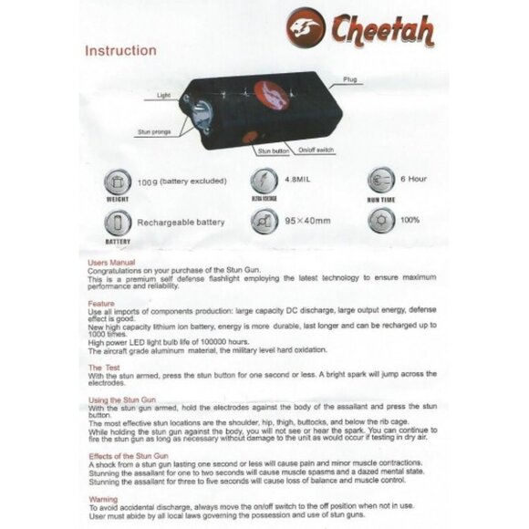 CHEETAH Self Defense Combo Set Rechargeable Flashlight Battery + Pepper Spray - Picture 3 of 3